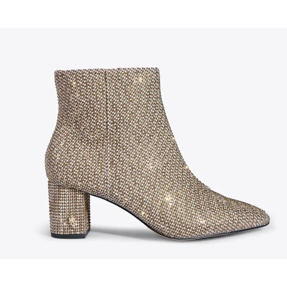 Kurt Geiger London Burlington Crystal Houndstooth Ankle Boots 38.5/US 8.5 Gold